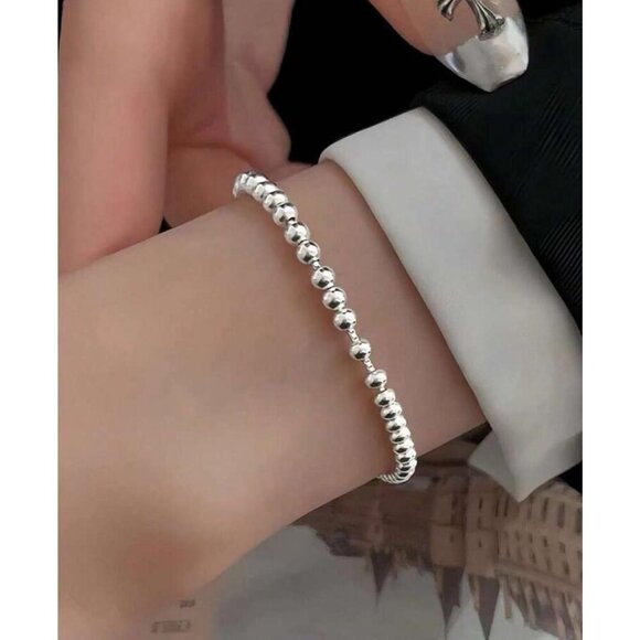 Adjustable 925 Sterling Silver Beaded Chain Bracelet For Women - Picture 2 of 4